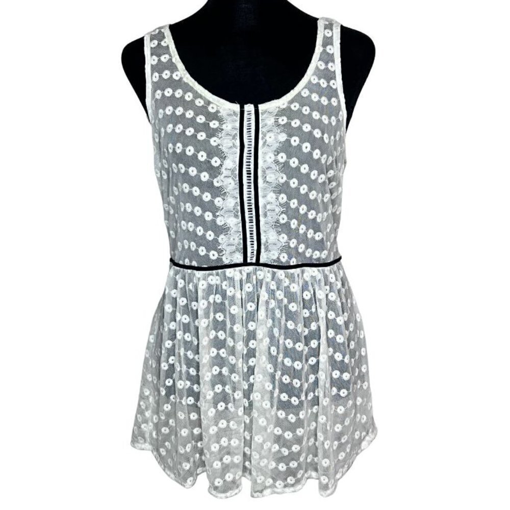 Lauren Conrad LC White Lace Black Ribbon Swiss Dot Sleeveless Top (Womens S) - Picture 2 of 10